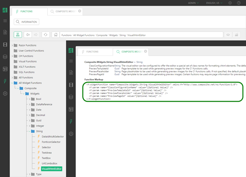 VisualXhtmlEditor widget function markup